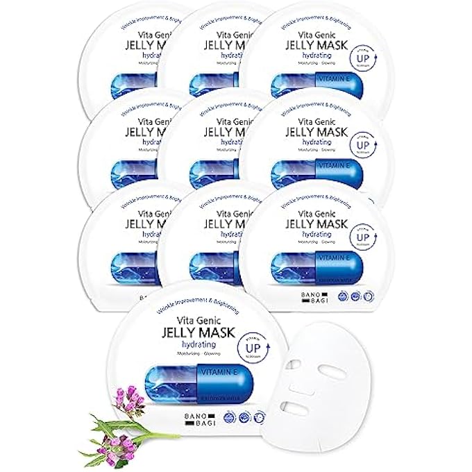 Banobagi VITA GENIC JELLY HYDRATING FACE MASKS BEAUTY W/ESSENCE & 11 VITAMIN COMPLEX | KOREAN FACE MASK SKIN CARE SHEET | MOISTURIZING FACE MASK FACIAL CARE FOR DULL & DRY SKIN (1.8 FL OZ, 10 SHEETS) - Image 1